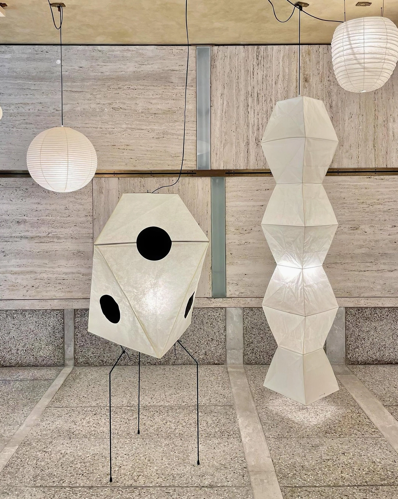 Akari UF3-Q handcrafted paper floor lamp full view with cord and foot switch