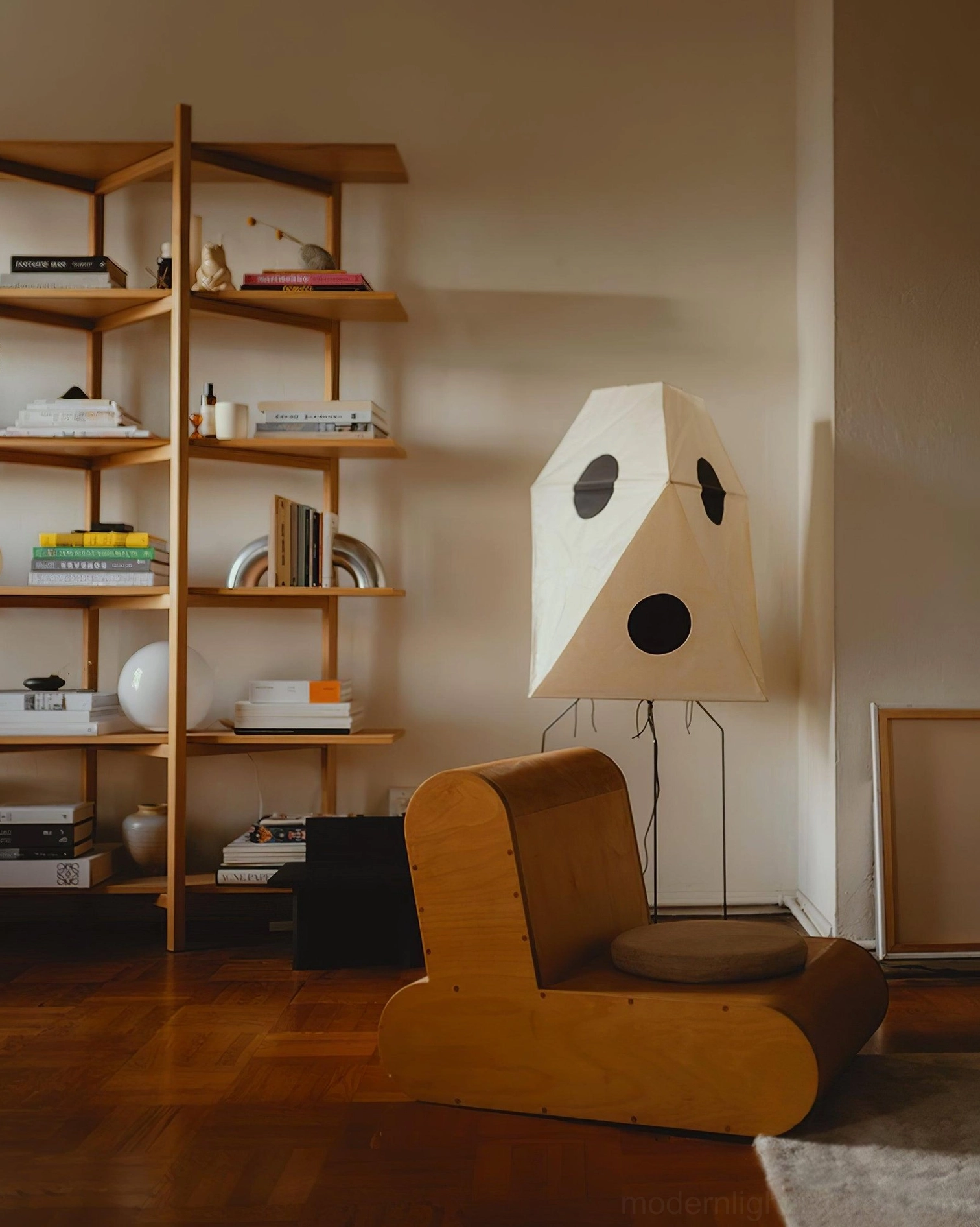 Akari UF3-Q Japanese paper floor lamp in contemporary Scandinavian interior design setting