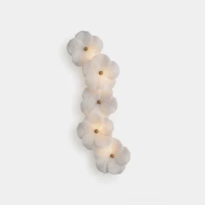 Alabaster Bloom Wall Sconce with carved floral cluster and brass centers, front studio view