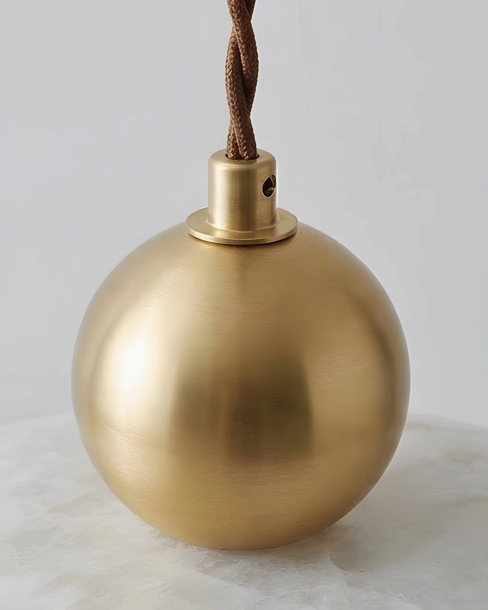 Natural alabaster pendant light with brass connector, full fixture profile against neutral background