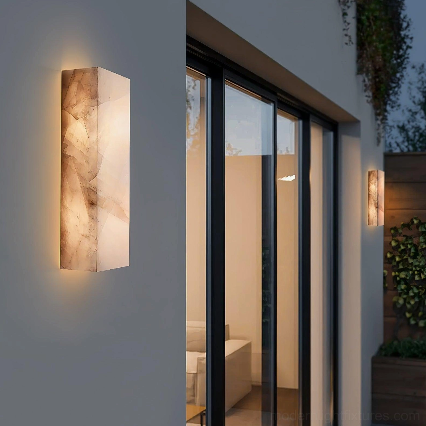 Modern alabaster wall sconce covered outdoor area coastal patio weatherproof durable lighting