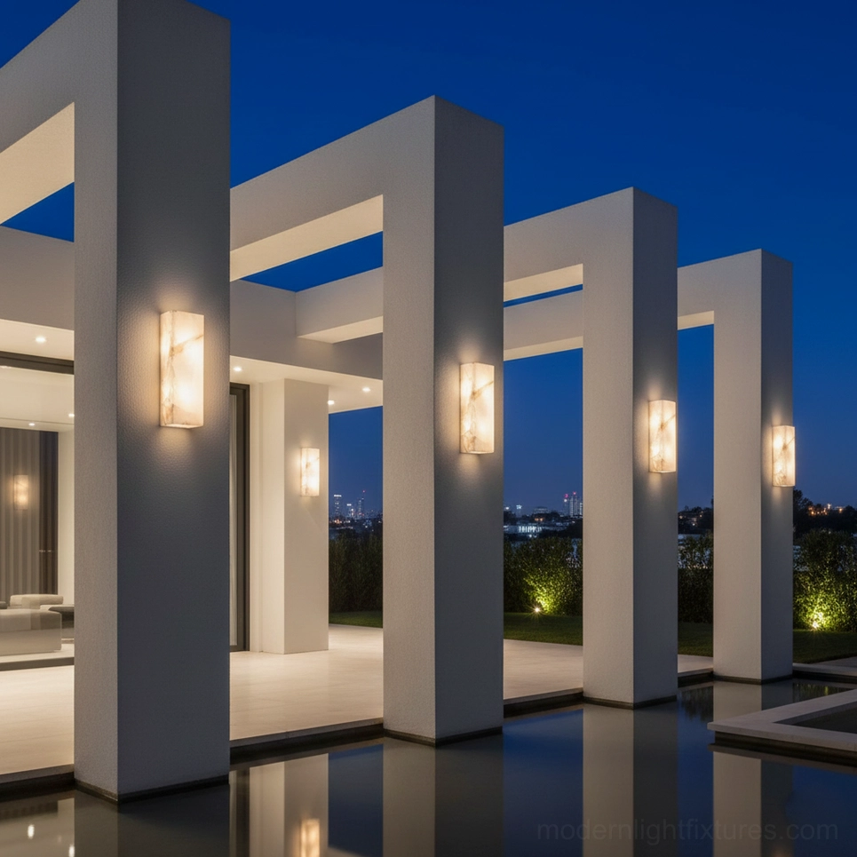 Modern alabaster wall sconce clean lines architectural minimalist design profile elegant fixture