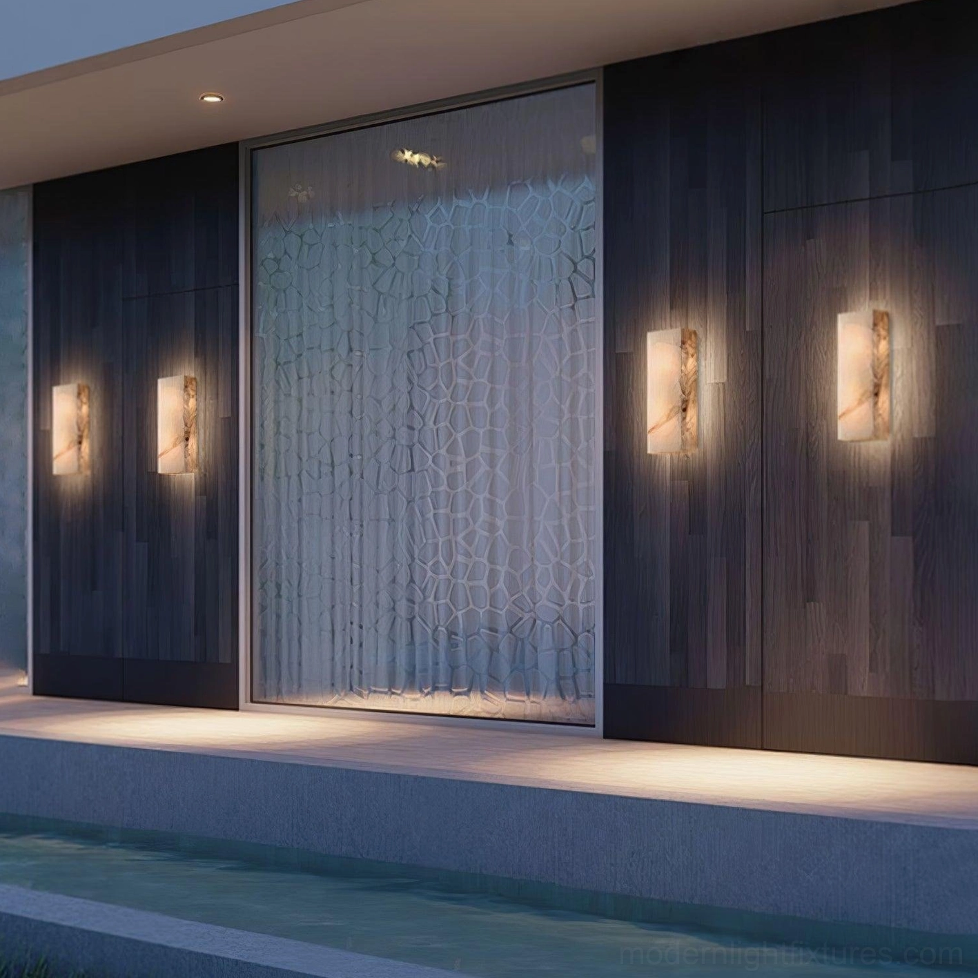 Alabaster wall sconce polished stone surface smooth continuous aesthetic refined craftsmanship