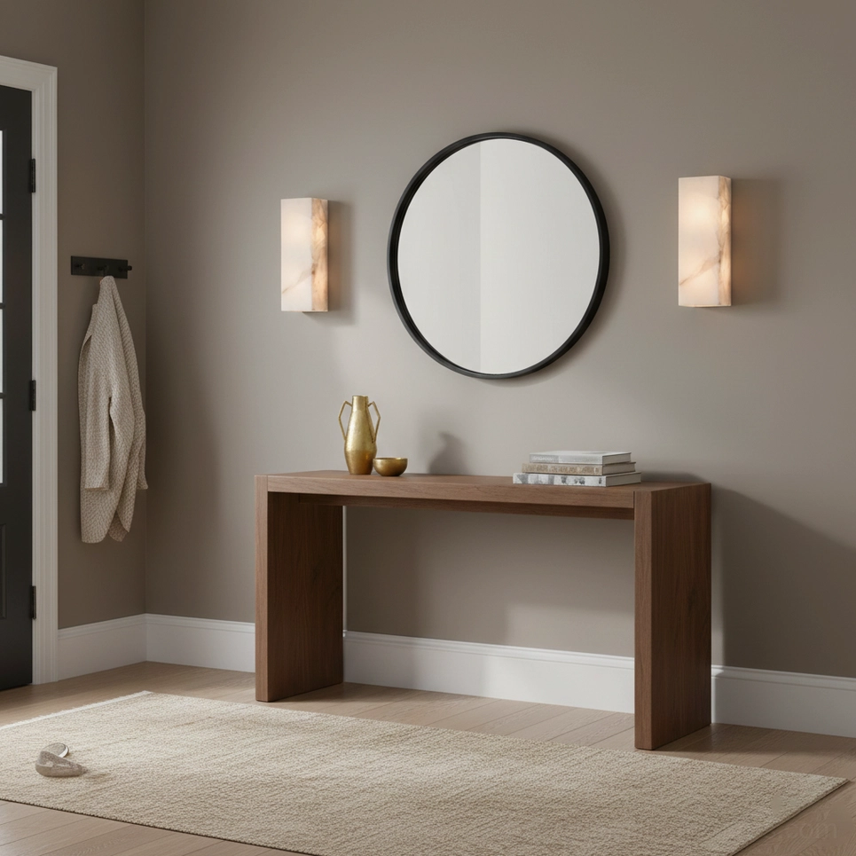 Modern alabaster wall sconce Scandinavian design natural materials understated elegance lighting
