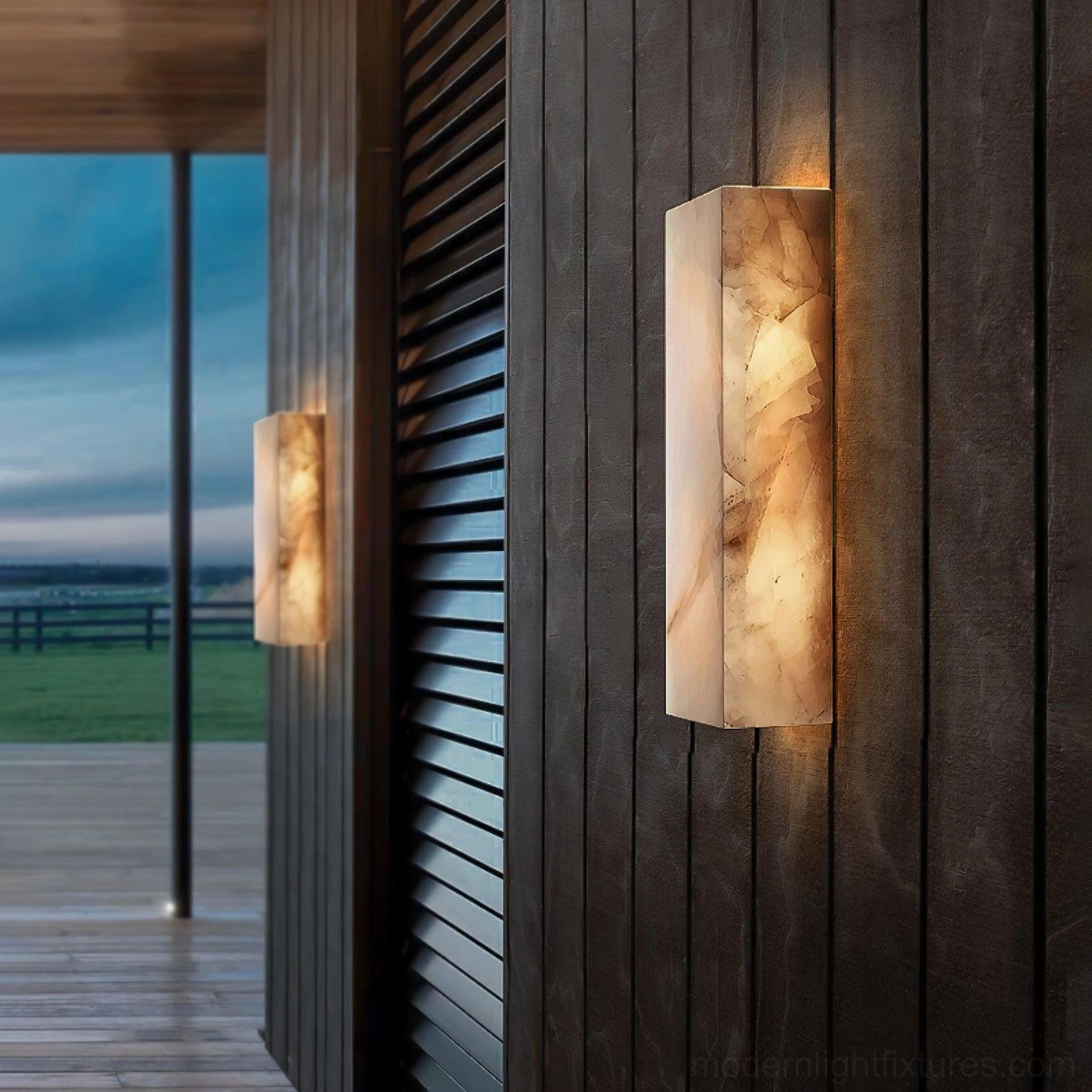 Rectangular alabaster wall sconce semi-translucent stone organic colors natural characteristics