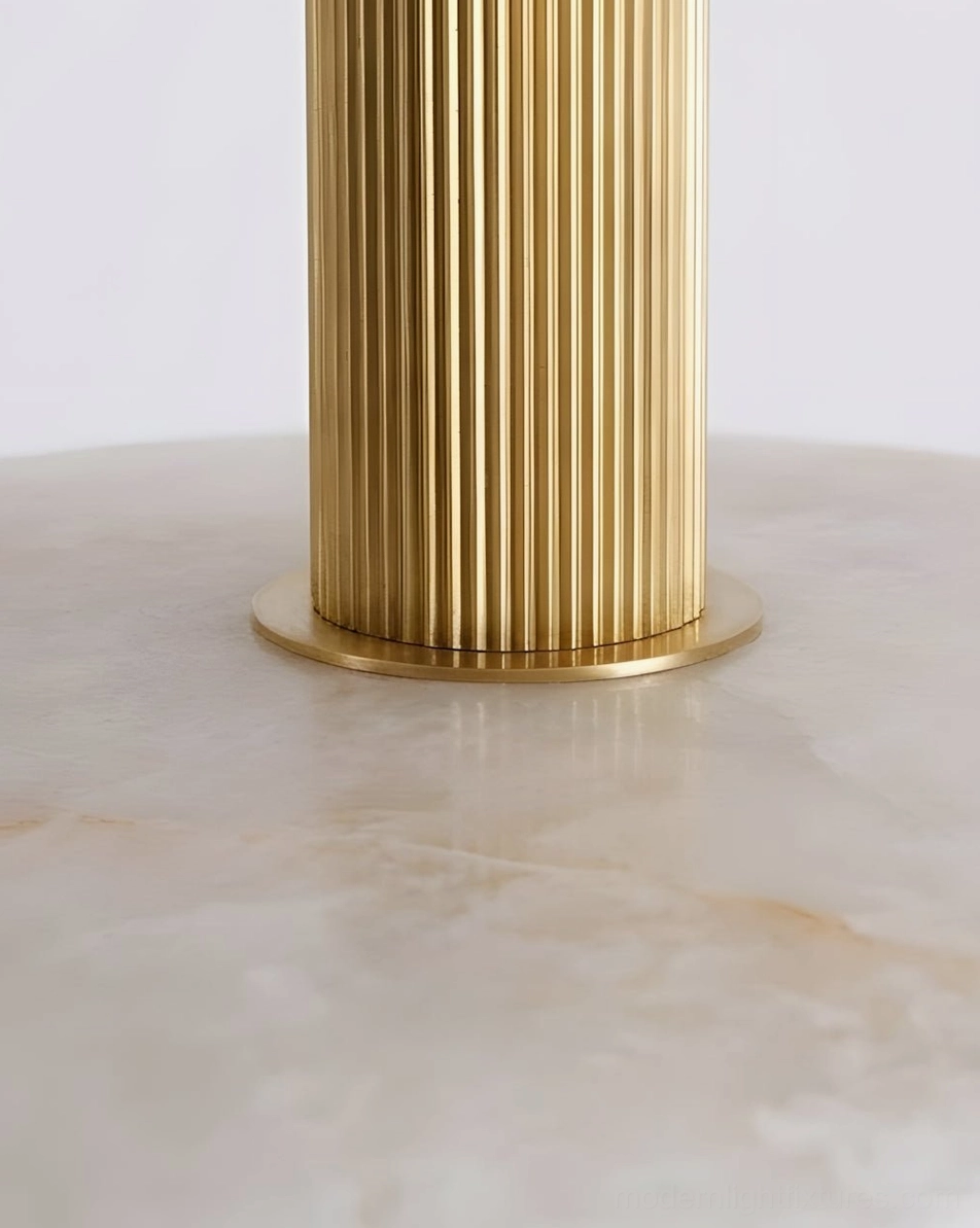 Integrated LED alabaster semi-flush fixture with warm 3000K color temperature detail