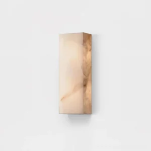 Rectangular alabaster wall sconce modern minimalist stone lighting fixture front view white background