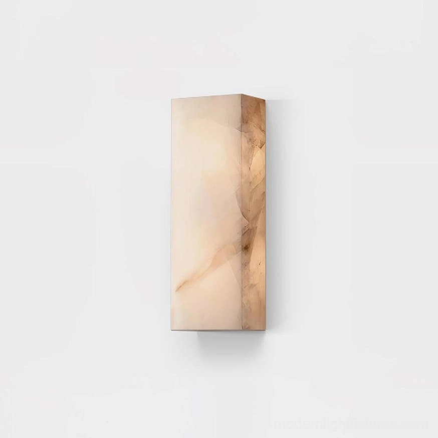 Rectangular alabaster wall sconce modern minimalist stone lighting fixture front view white background