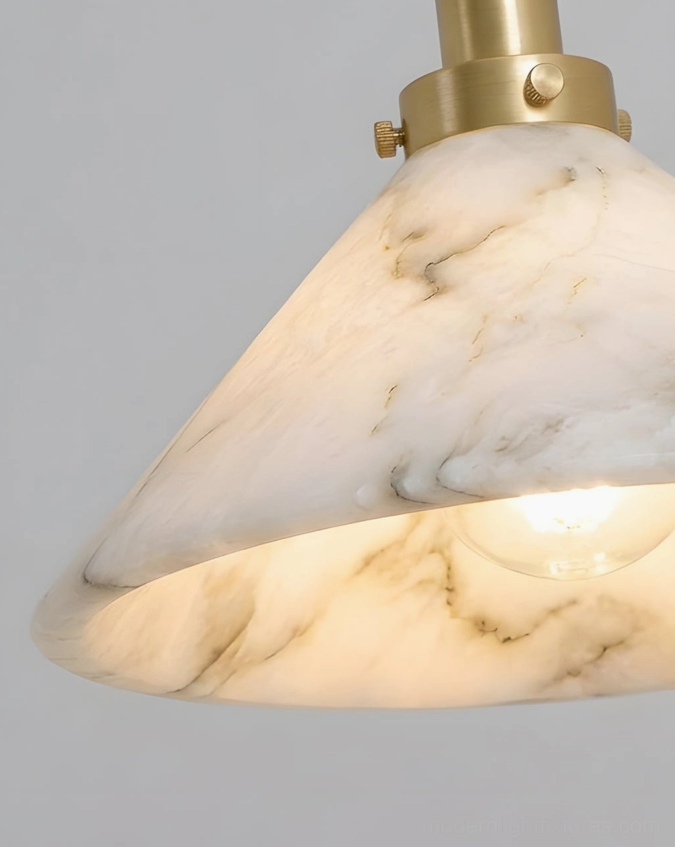 Lunelle wall sconce in quiet luxury interior, alabaster and brass materials on neutral wall