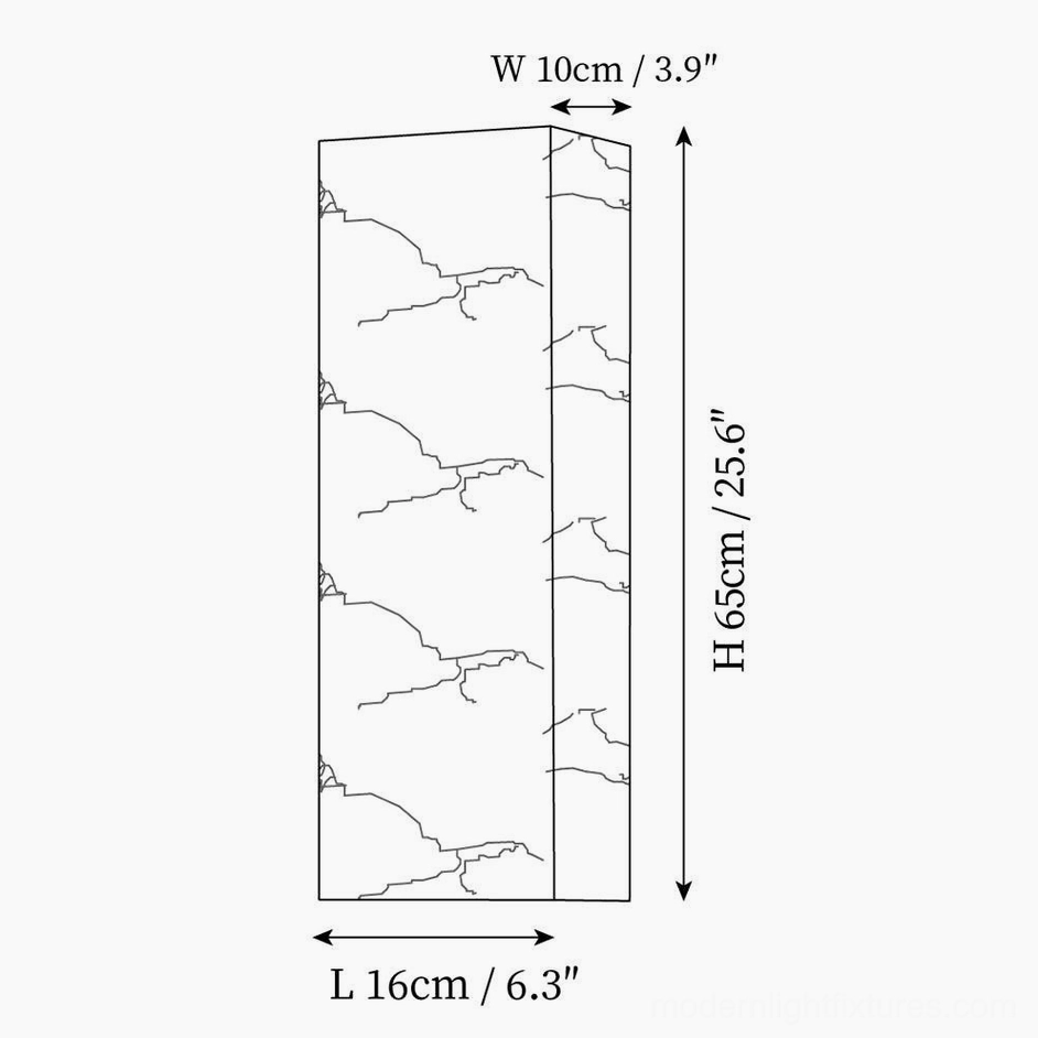 Rectangular alabaster wall sconce technical dimension drawing schematic measurements height width length