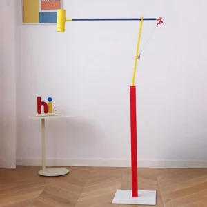 Alcova Memphis-style color-block floor lamp in modern living room with side table and minimalist decor