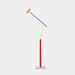Alcova modern color-block floor lamp with red, yellow, and blue geometric design on white background