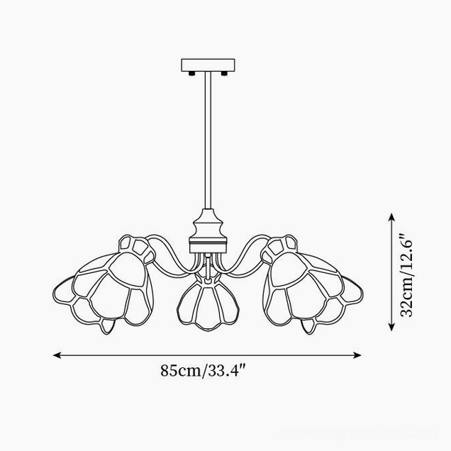 5-head flower chandelier technical drawing front orthographic view 85cm width 32cm height specifications