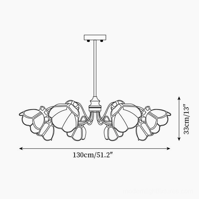 8-head large floral chandelier technical CAD drawing 130cm width 51 inches full specification