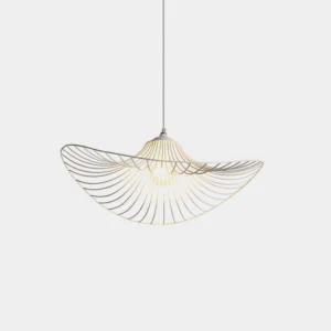 Alice white metal pendant light with bird wing inspired sculptural design front view studio
