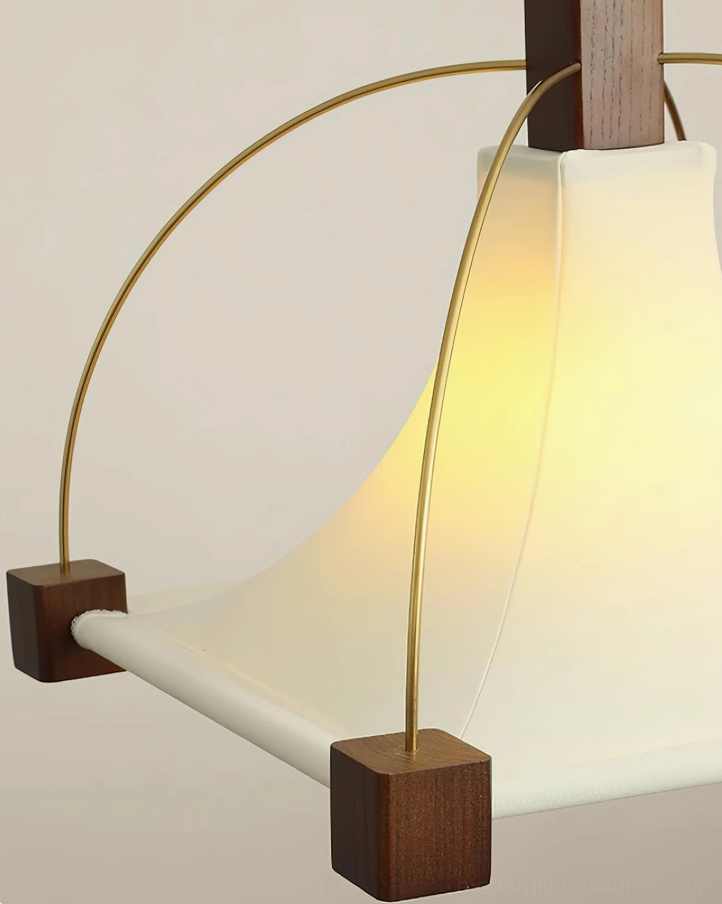 Fabric pendant light fixture with metal and wood construction - Allegra modern overhead lighting