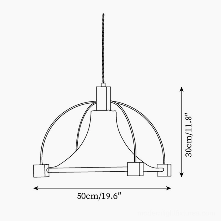Allegra fabric pendant lamp structural technical drawing - internal frame support system