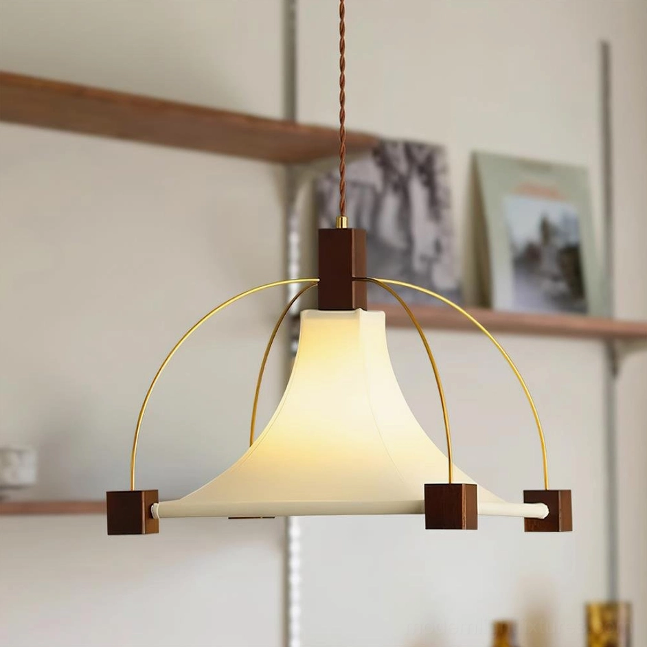Allegra fabric dome pendant with metal support frame in luxury interior setting - warm overhead lighting