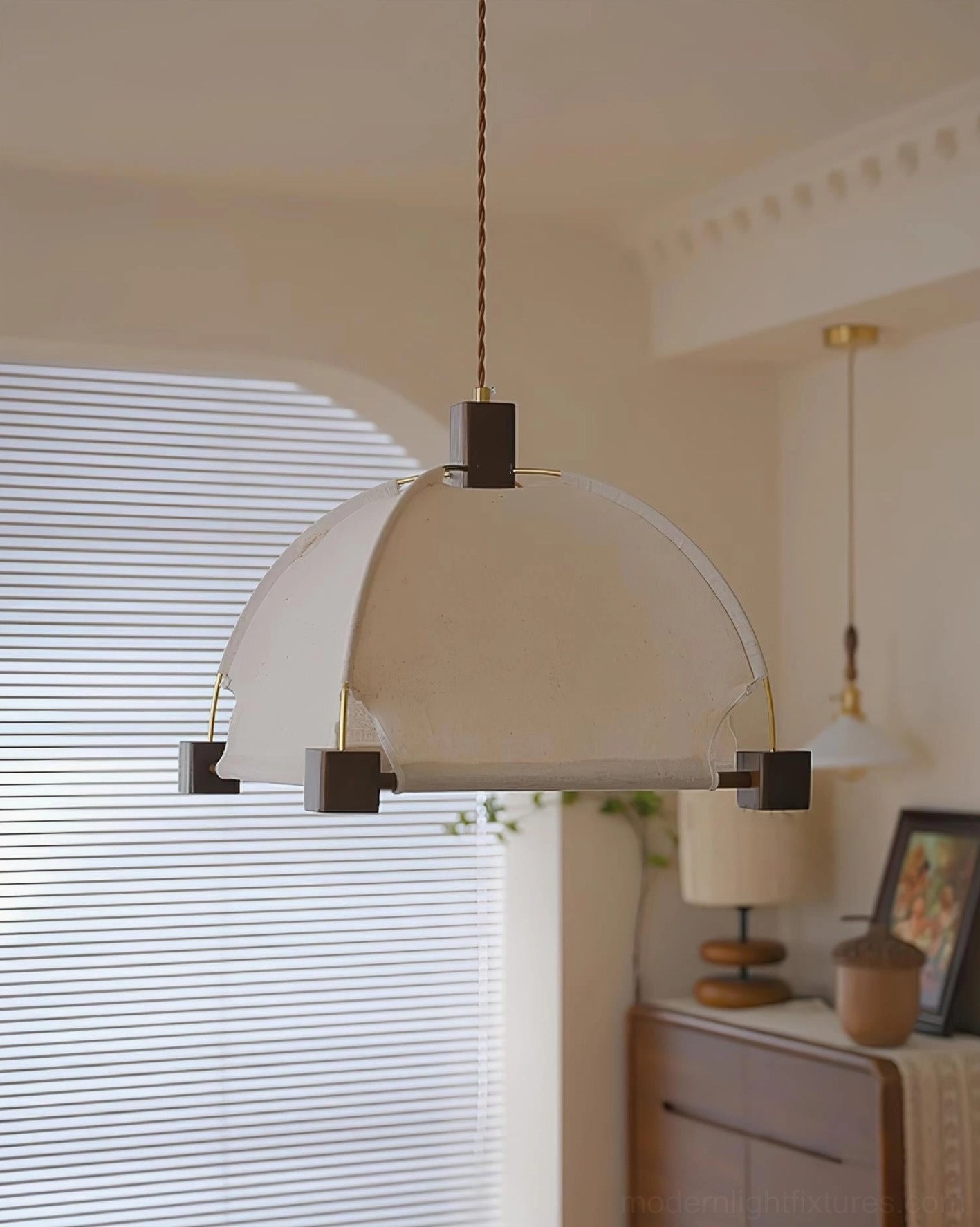 Allegra contemporary pendant light demonstrating soft fabric shade diffusion