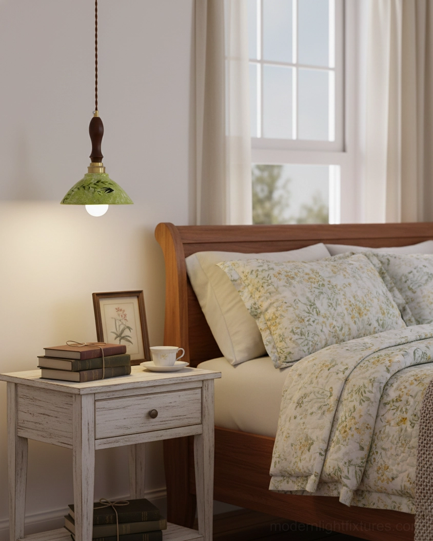 Alouette green ceramic pendant lamp high-angle farmhouse bedroom bedside lighting fixture