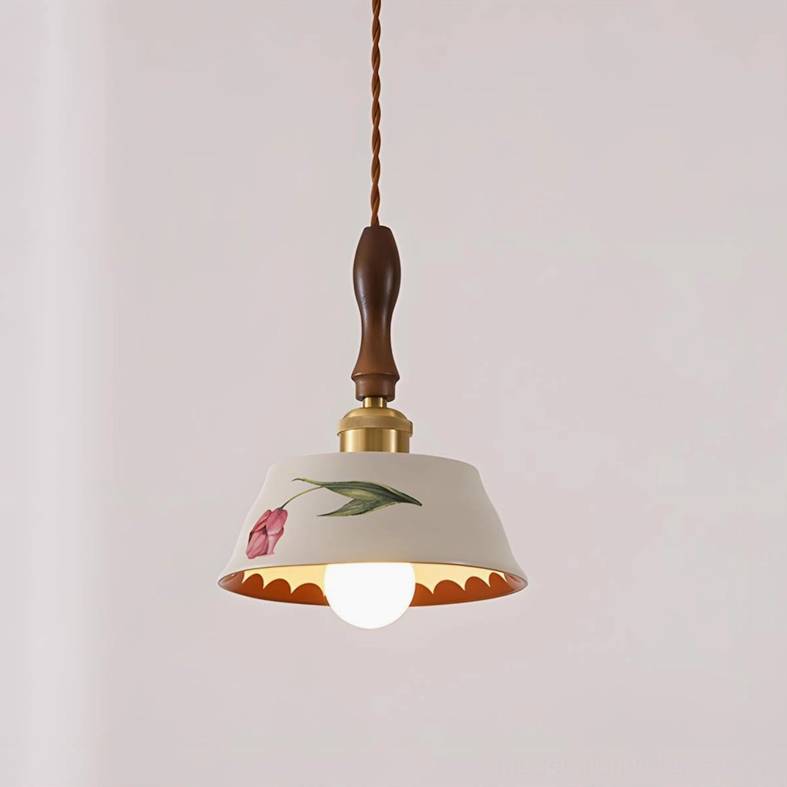 Alouette Model A hand-painted ceramic pendant lamp largest size gold walnut finish