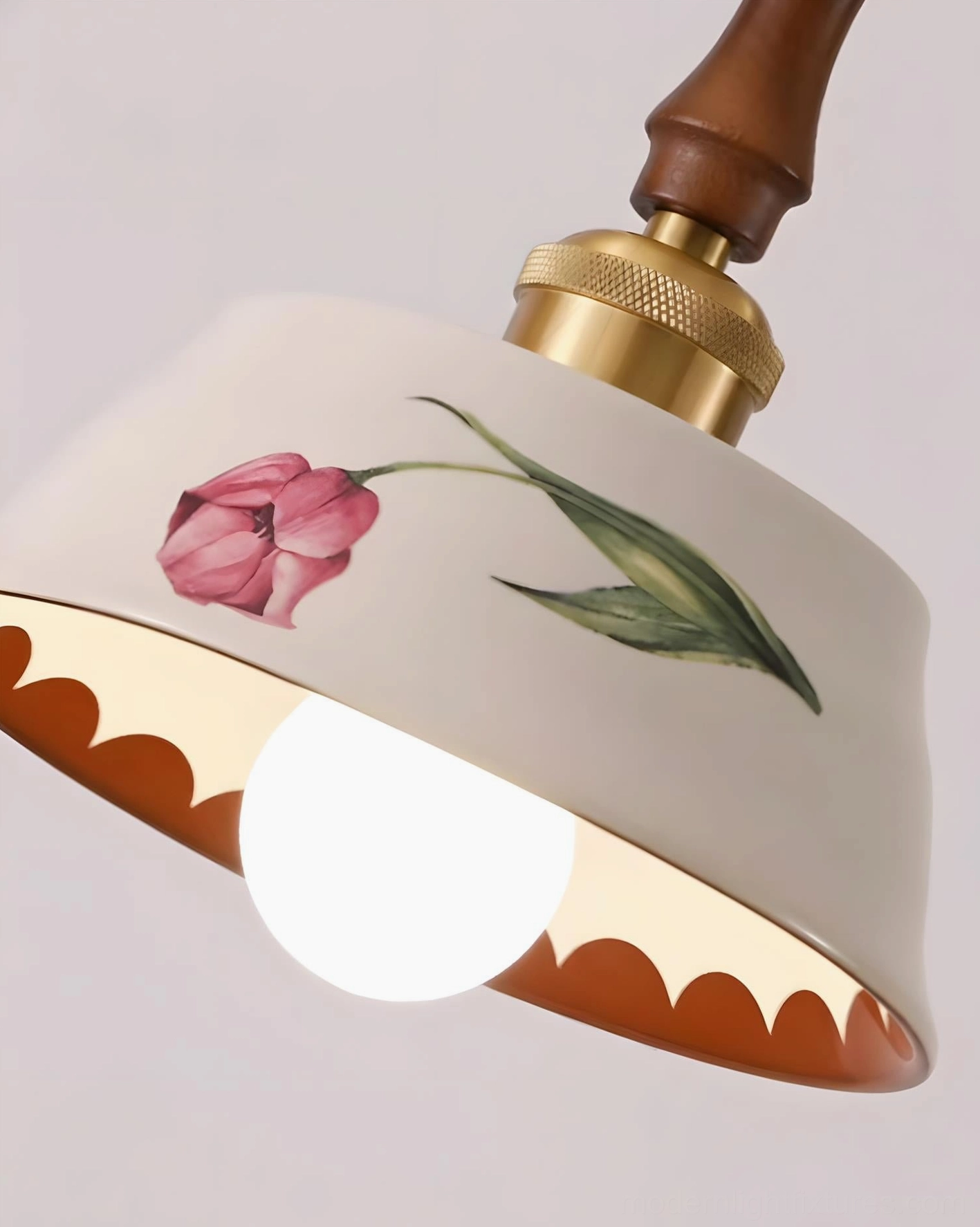 Alouette Model B ceramic pendant lamp medium size floral design gold walnut color option