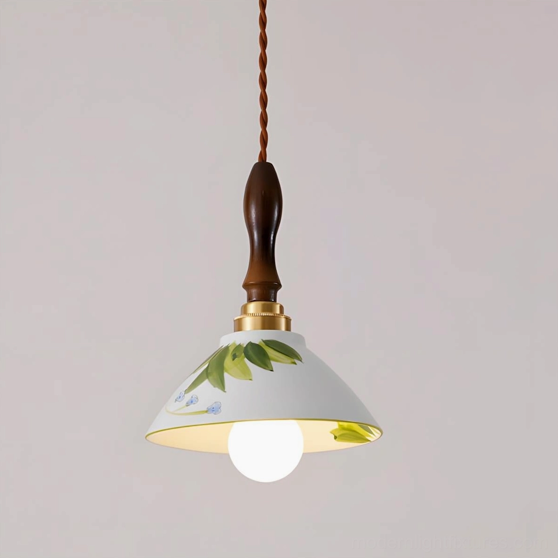 Alouette botanical hand-painted ceramic pendant lamp Model E gold walnut color variant