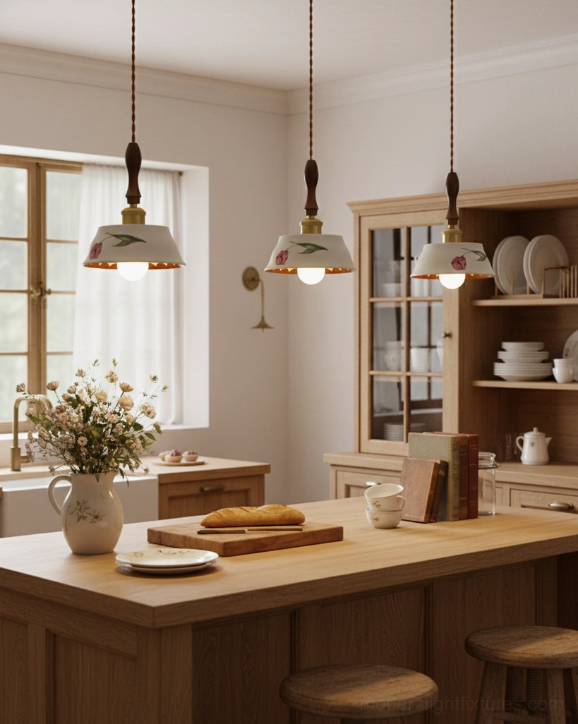 Alouette floral ceramic pendant lamp color options white blue green walnut gold finishes
