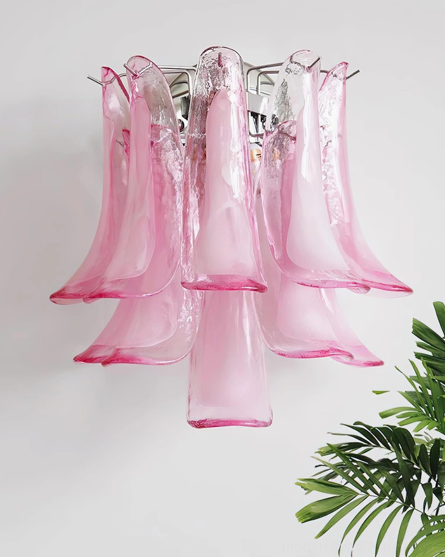 Pink gradient glass wall lamp Alrinis romantic botanical design with foliage styling