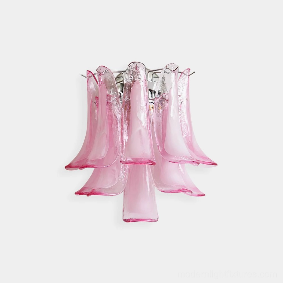 Alrinis sculptural pink glass wall sconce front view product shot modern petal lamp design