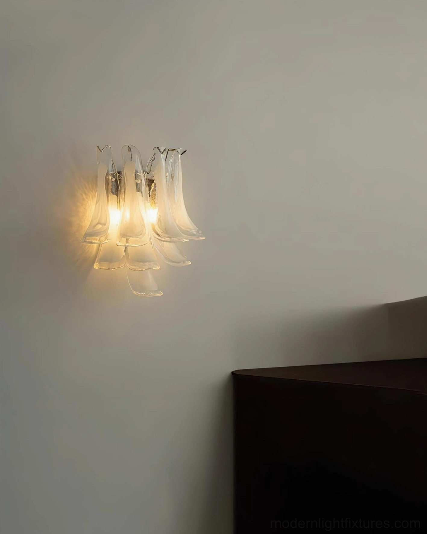Alrinis wall sconce color options chrome pink white modern glass petal design comparison