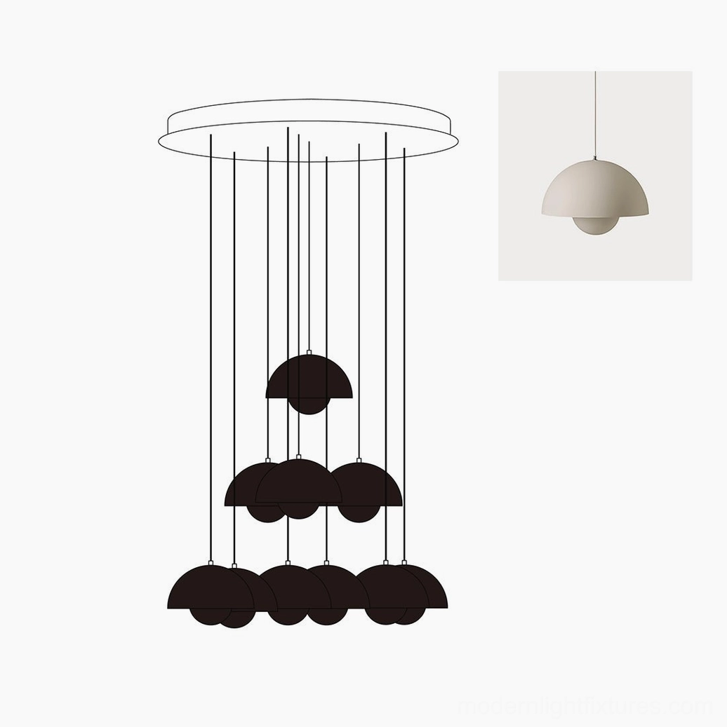 Contemporary dome pendant chandelier design detail showing precision aluminum construction and assembly