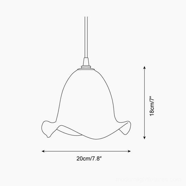Aluna pendant light technical specifications and dimensional drawing, 20cm diameter x 18cm height