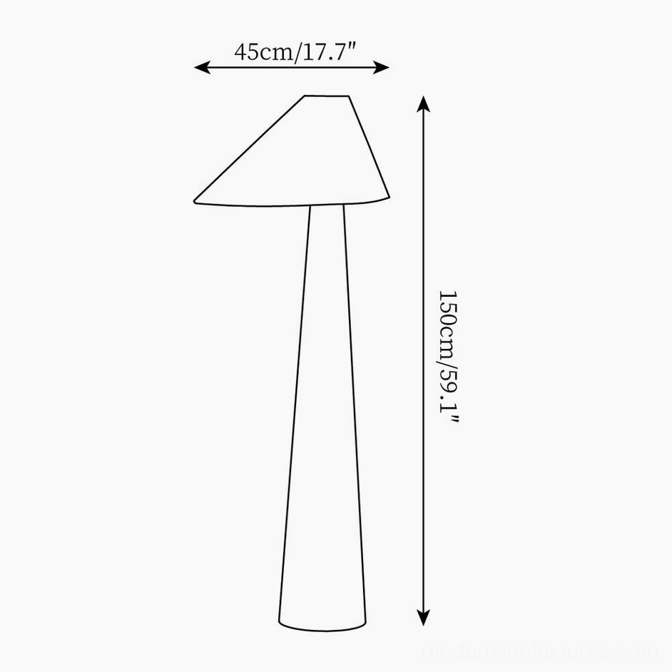 Alvin floor lamp technical dimension diagram showing 150cm height and 45cm diameter specifications for sizing reference