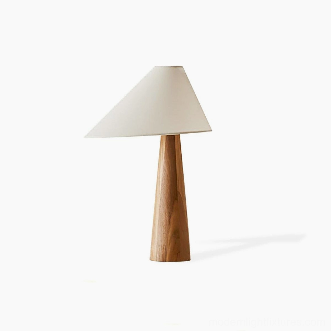 Alvin natural wood table lamp product image showing full lamp design with wooden base and asymmetrical linen shade