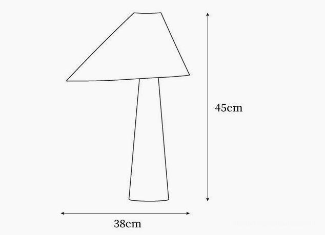 Alvin table lamp technical dimensions and specifications: 45cm height, 38cm diameter, flat orthographic design schematic