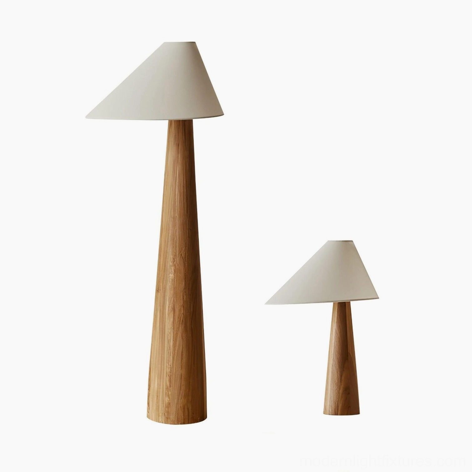 Alvin natural wood table lamp with organic base and fabric shade, close-up detail view