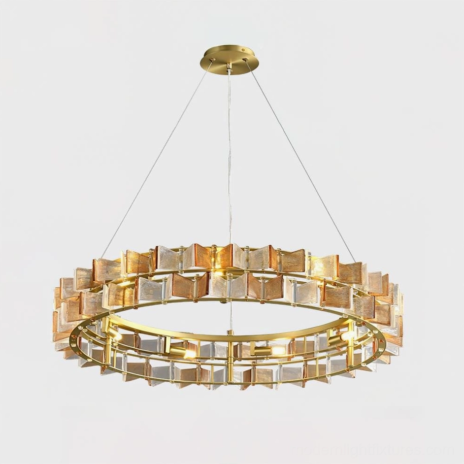 Ring chandelier amber glass version warm color modern home lighting fixture showcase