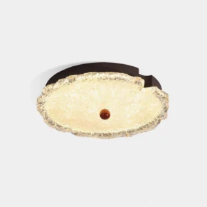 Modern textured glass ceiling light fixture with amber centerpiece, front studio view showcasing irregular oval design