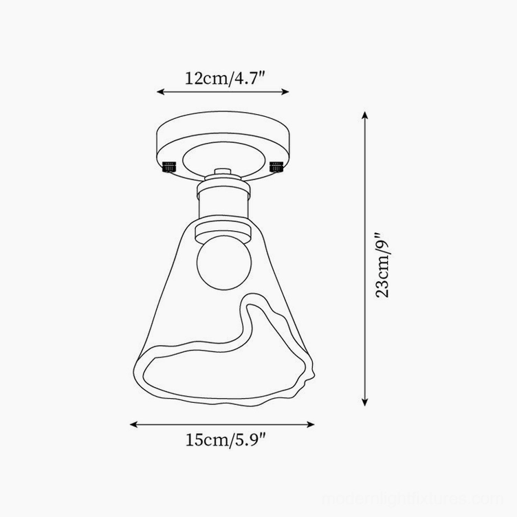 Technical dimension drawing and specifications for amber ceiling light fixture - orthographic front view with size measurements