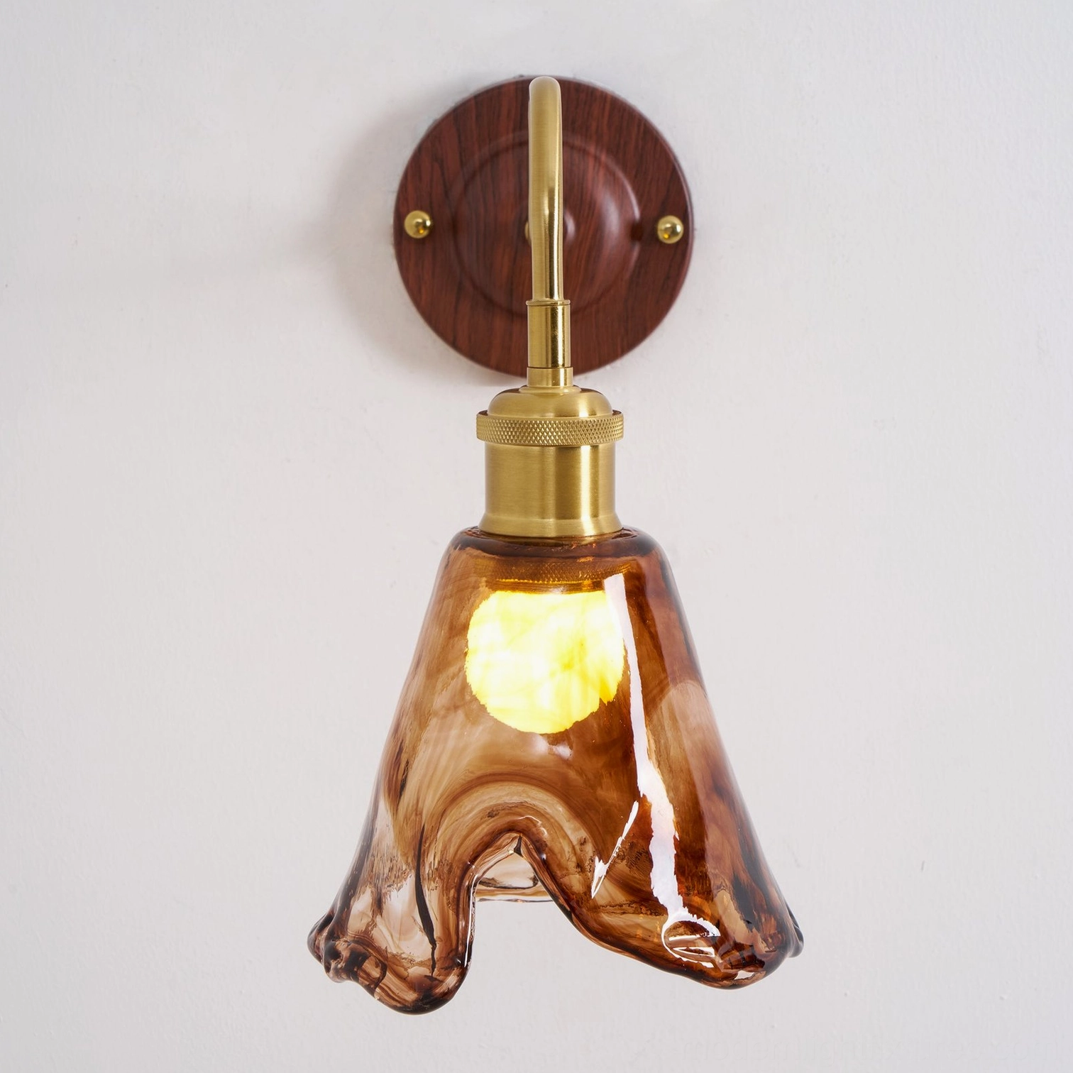 Modern amber wall sconce installed in styled interior room setting demonstrating design application