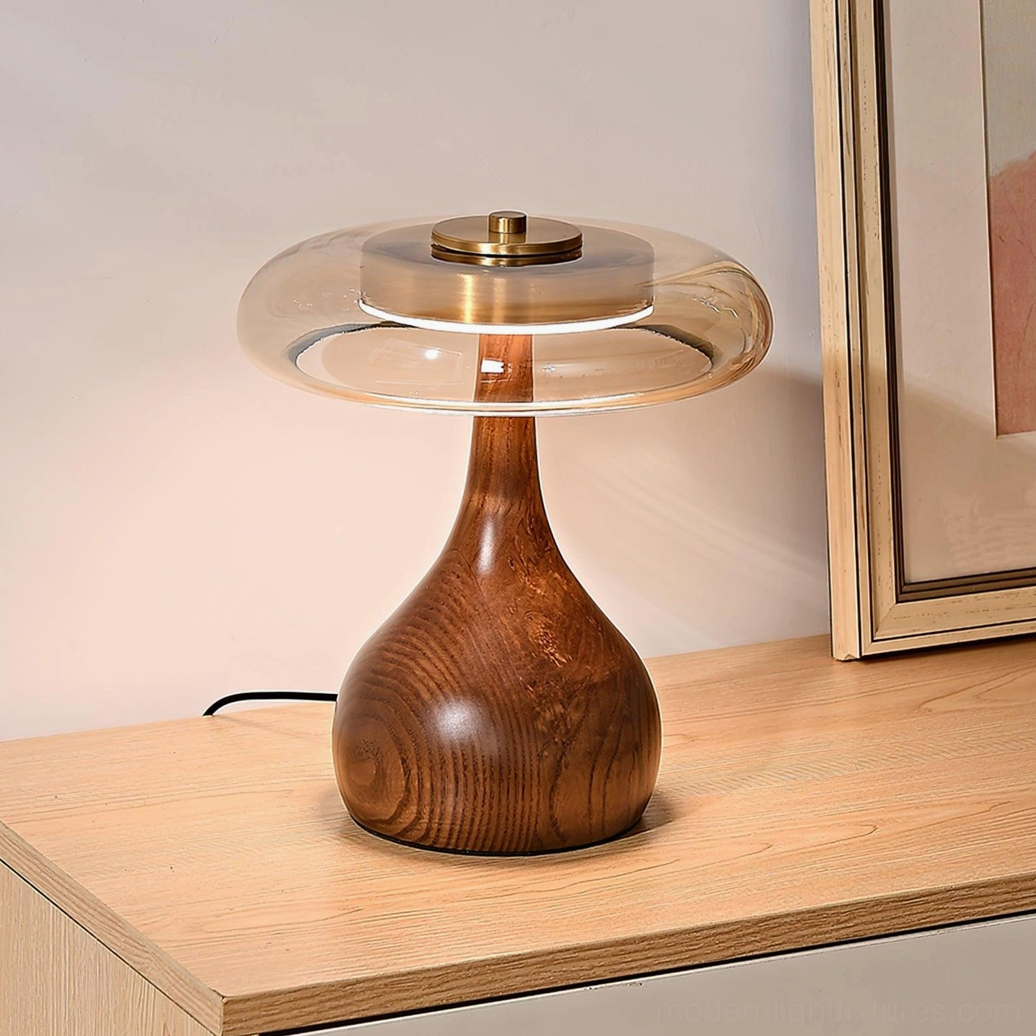 Andi modern glass lamp Brass color variant with matching brass hardware