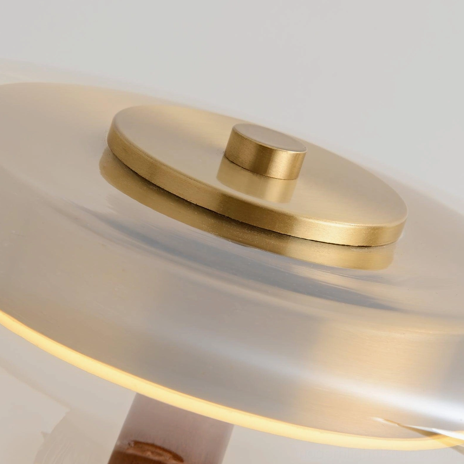 Andi modern glass table lamp brass hardware detail close-up