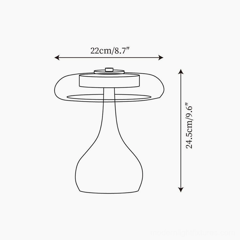 Andi glass table lamp size chart orthographic side view technical illustration short model