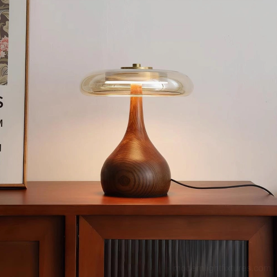 Andi glass table lamp Walnut Color short model 22cm x 24.5cm 8.7 x 9.6 inches