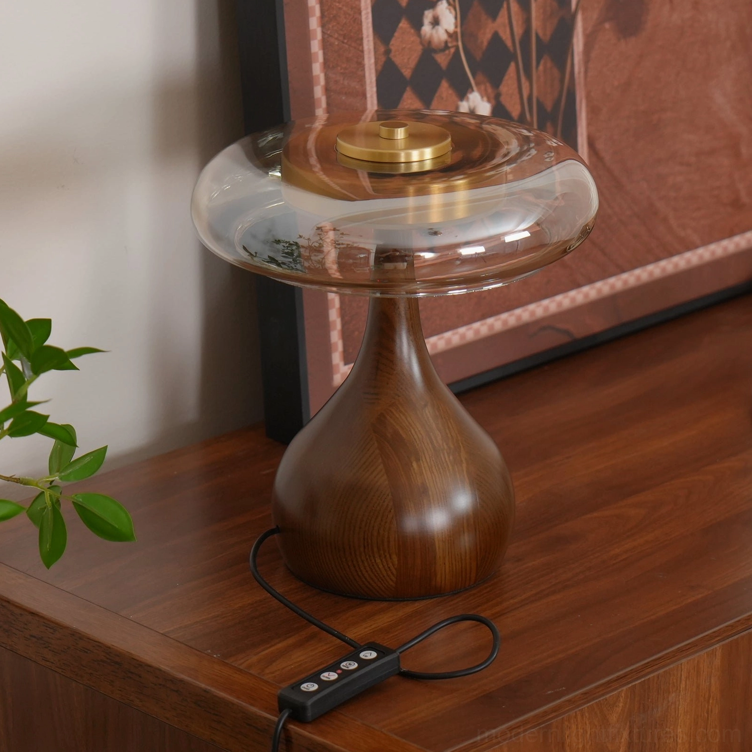 Andi modern glass table lamp warm caramel leather pairing styling