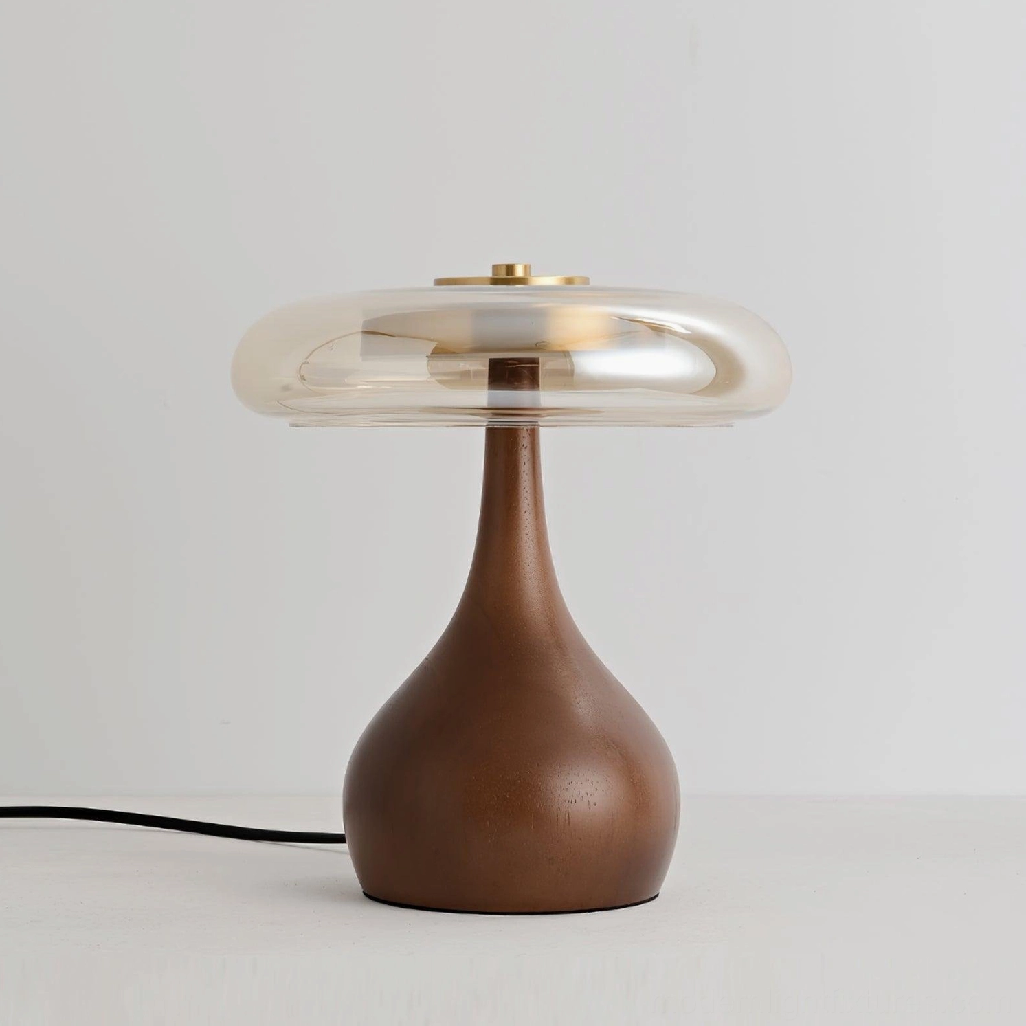 Andi table lamp Walnut color option dark wood tone with glass body