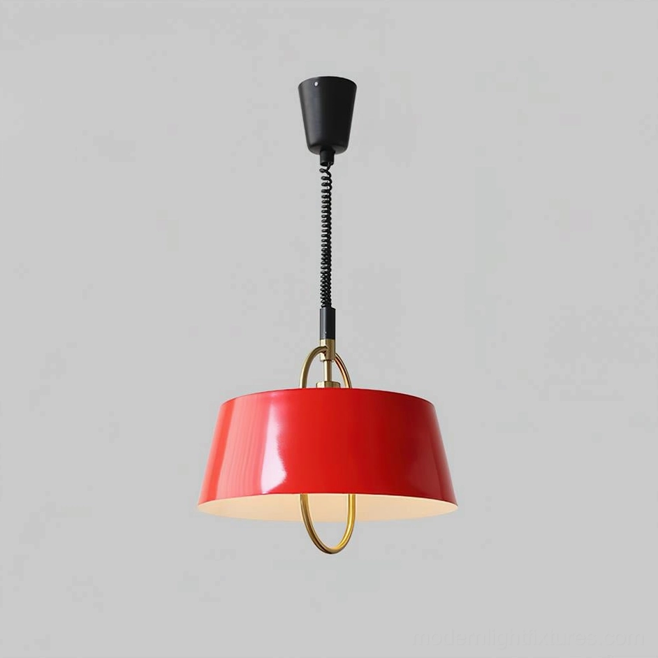 Angelo geometric pendant light style options in red and beige with brass hardware comparison