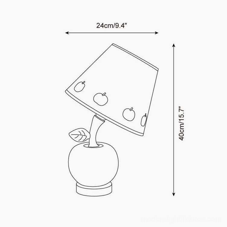 Apple table lamp technical drawing with dimension specifications showing width 24cm and height 40cm