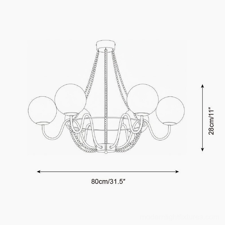 Arc Chandelier technical drawing specification with 80cm width and 28cm height dimensions for 6-head configuration